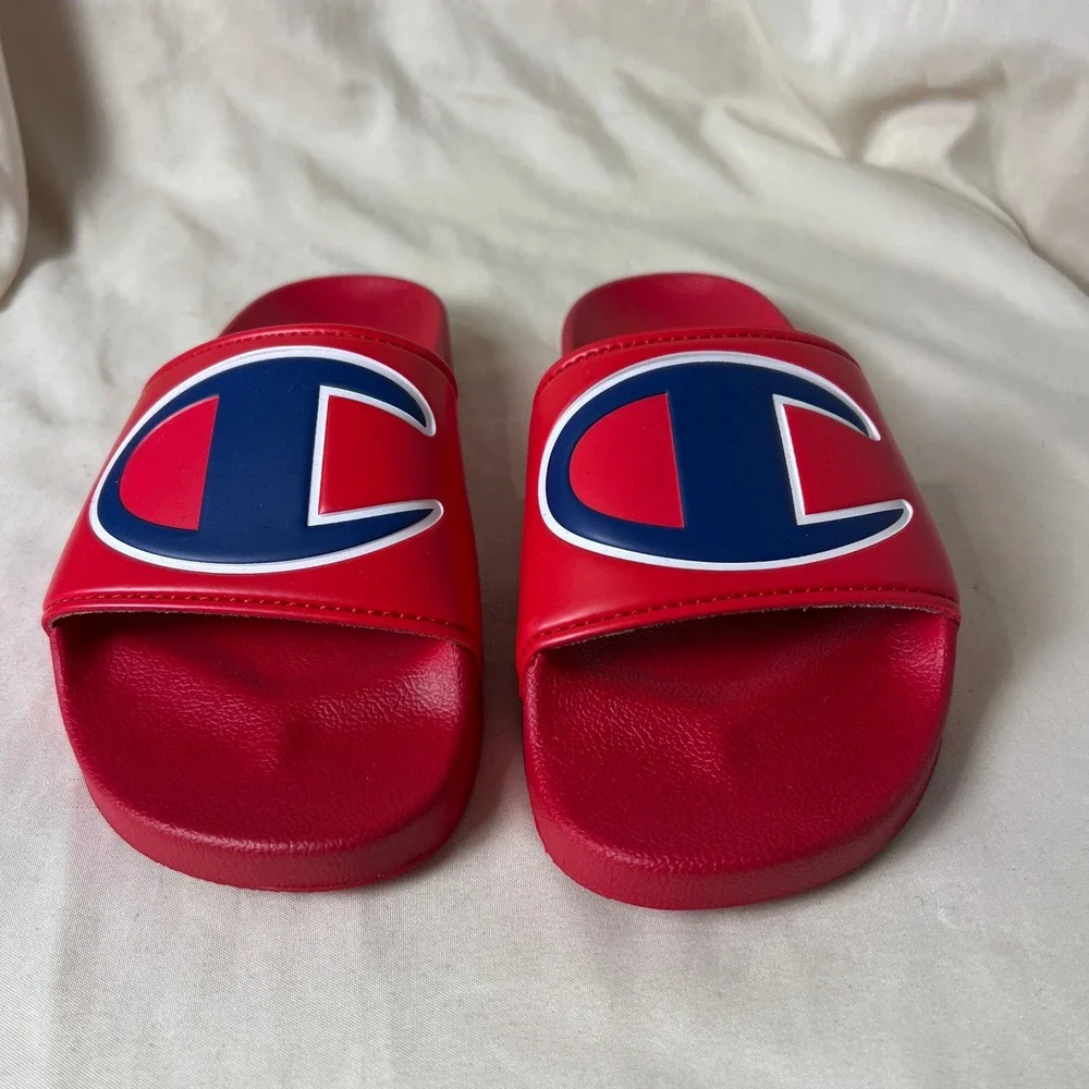 Champion Kids IPO Slides Red Blue White Athletic Sandals C Logo Slip On Shoes